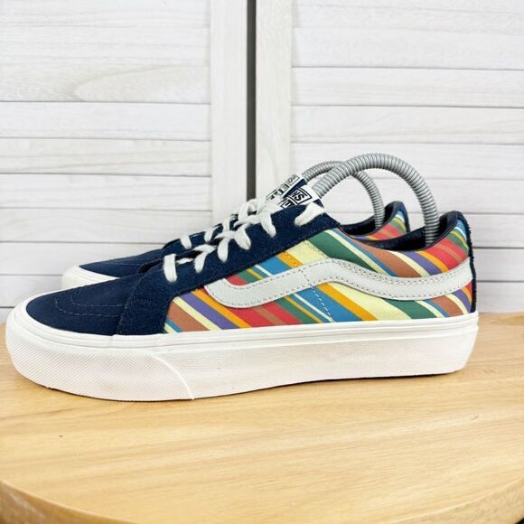 Vans SK8 Low Reissue Retro Stripes Lace Up Sneakers Blue Multi 8 Men 9.5 Women - Picture 1 of 10